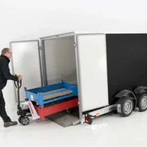Vezeko Koffer-Absenkanhänger – 2,7 t, 157 × 344 cm, Höhe 210 cm, schwarz