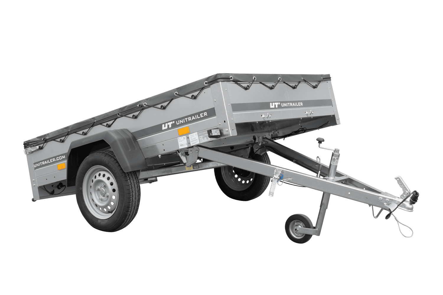 PKW-Anhänger 200x125 UNITRAILER GARDEN 201 KIPP mit grauer Flachplane und Flachplanenträger