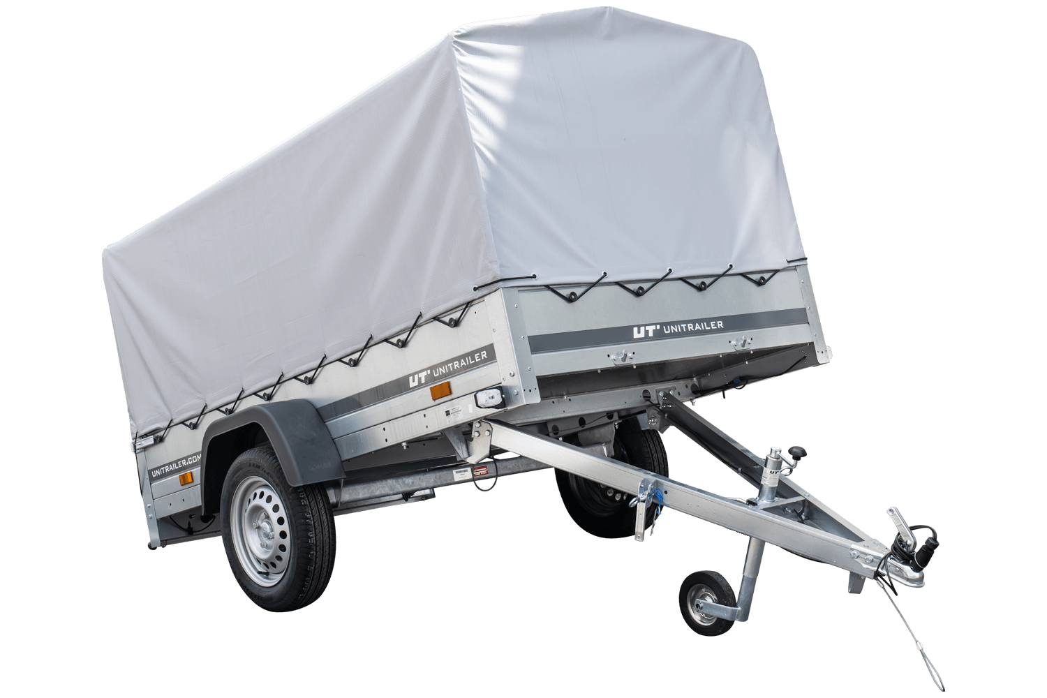 PKW-Anhänger 230x125 UNITRAILER GARDEN 230 KIPP mit Spriegel 80 cm und grauer Hochplane