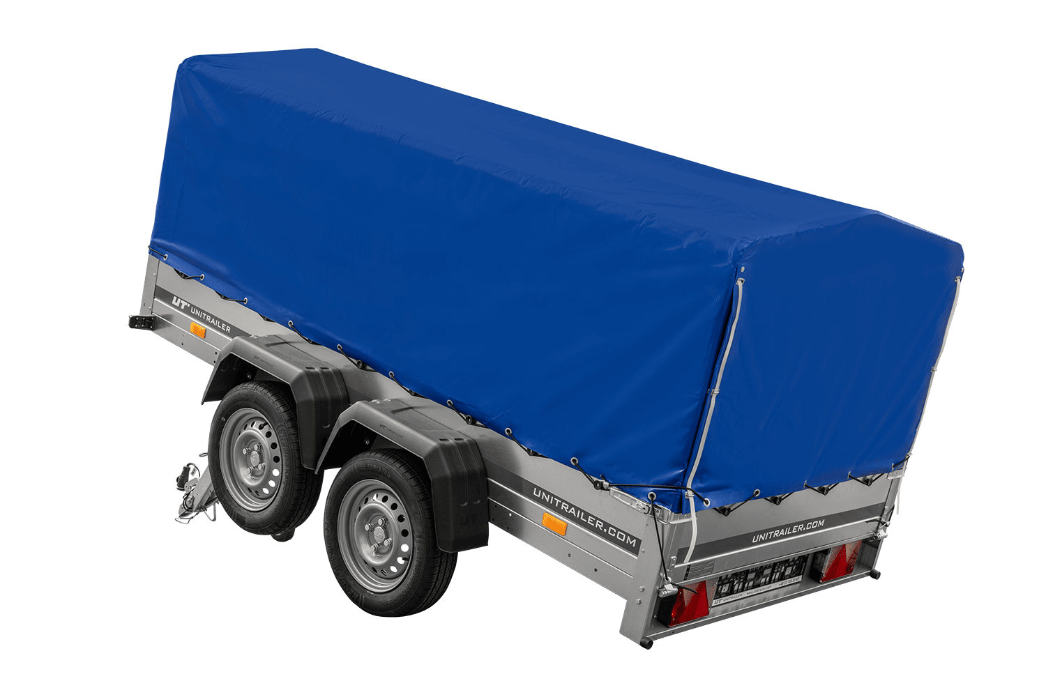 UNITRAILER GARDEN TRAILER ANHÄNGER 264/2 KIPP MIT STÜTZRAD, RAHMEN H-800 UND BLAUER ABDECKUNG - immagine 4
