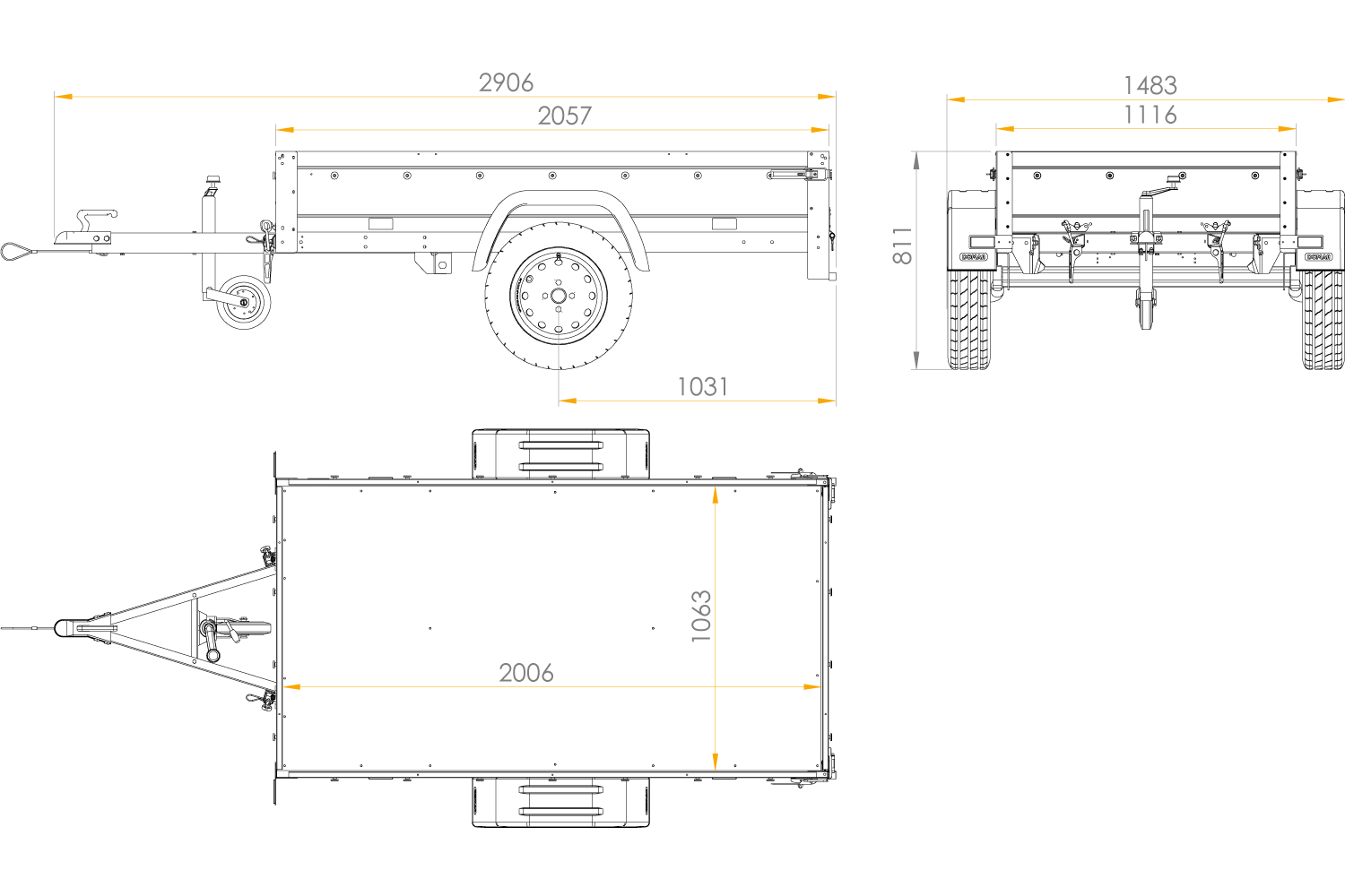 Einachsanhänger 200x106 UNITRAILER GARDEN 200 KIPP mit H-0-Rahmen und grauer Plane - immagine 2