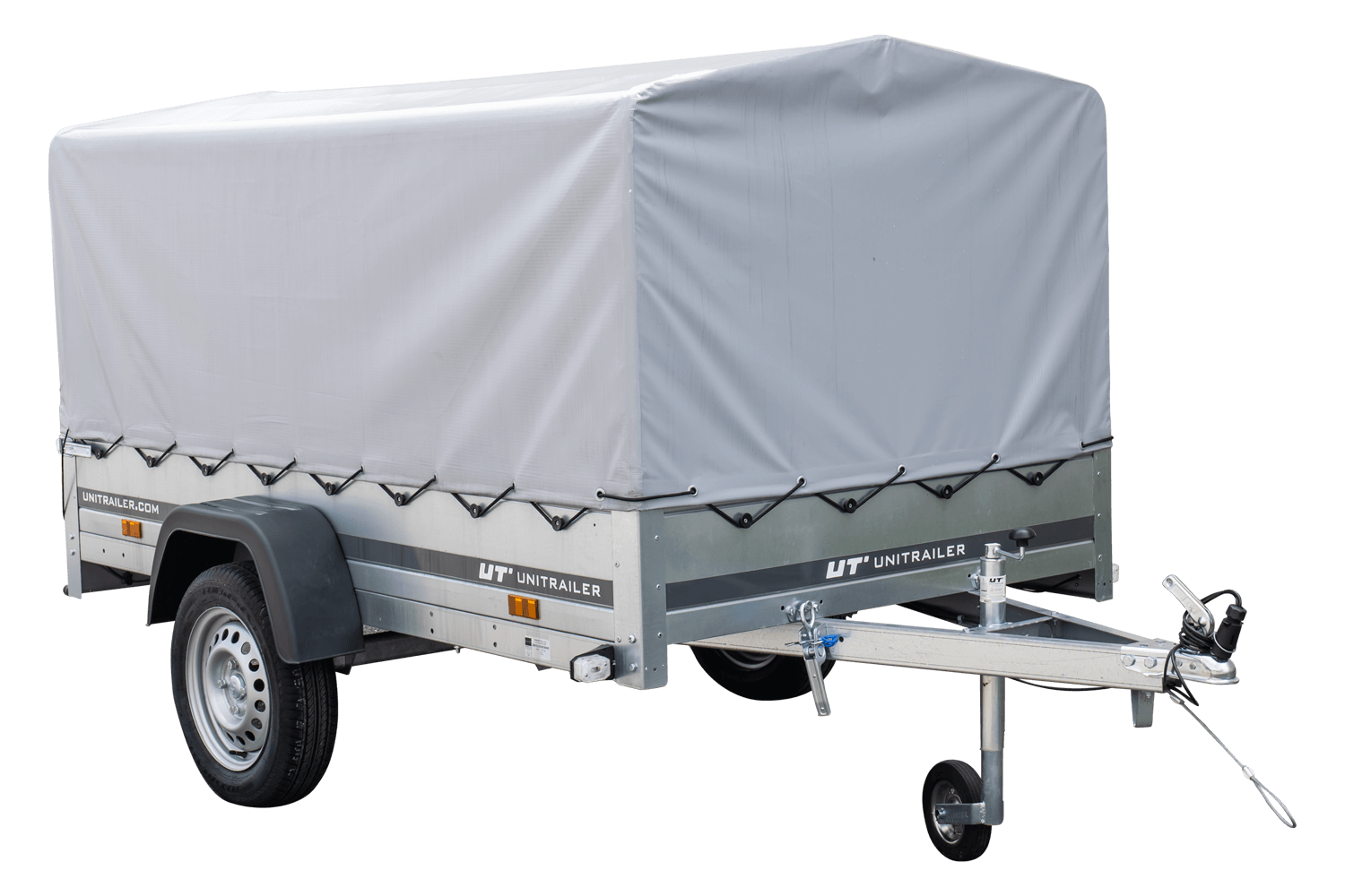PKW-Anhänger 230x125 UNITRAILER GARDEN 230 KIPP mit Spriegel 80 cm und grauer Hochplane - immagine 10
