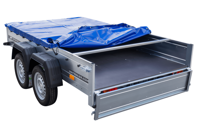 Autotransportanhänger 264x150 UNITRAILER GARDEN 265/2 KIPP mit H-0-Rahmen und blauer Plane - immagine 10
