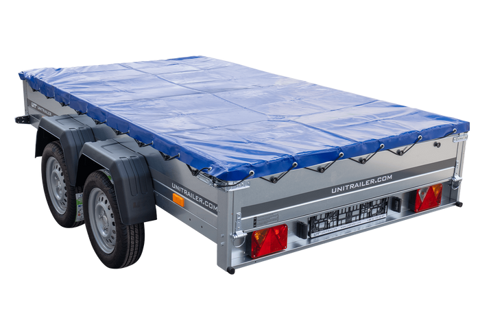 Autotransportanhänger 264x150 UNITRAILER GARDEN 265/2 KIPP mit H-0-Rahmen und blauer Plane - immagine 9