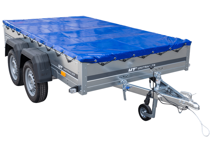 Autotransportanhänger 264x150 UNITRAILER GARDEN 265/2 KIPP mit H-0-Rahmen und blauer Plane