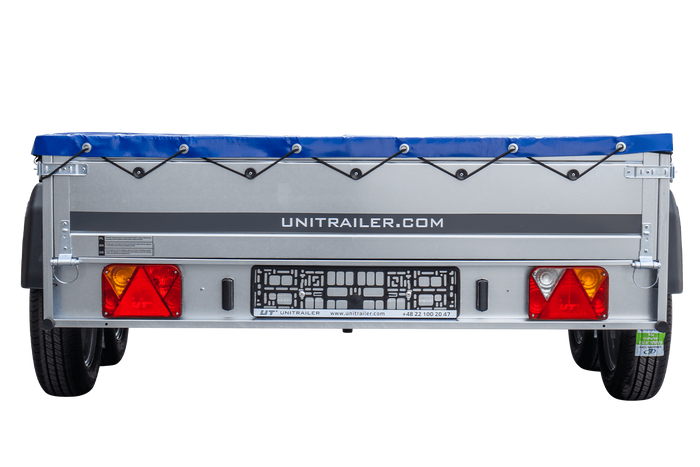 Autotransportanhänger 264x150 UNITRAILER GARDEN 265/2 KIPP mit H-0-Rahmen und blauer Plane - immagine 6