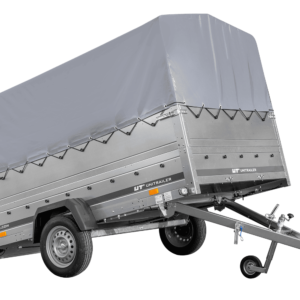 Einachsanhänger 264x150 UNITRAILER GARDEN 265 KIPP mit zusätzlichen Bordwänden, H-800-Rahmen und grauer Plane