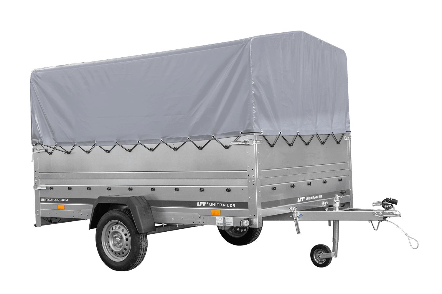 Einachsanhänger 264x150 UNITRAILER GARDEN 265 KIPP mit zusätzlichen Bordwänden, H-800-Rahmen und grauer Plane - immagine 2