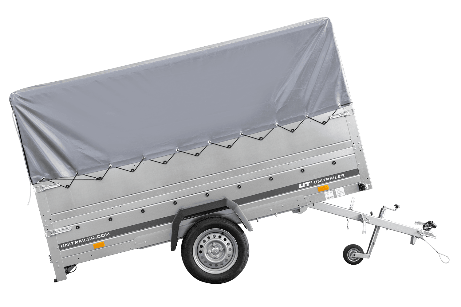 Einachsanhänger 264x150 UNITRAILER GARDEN 265 KIPP mit zusätzlichen Bordwänden, H-800-Rahmen und grauer Plane - immagine 9