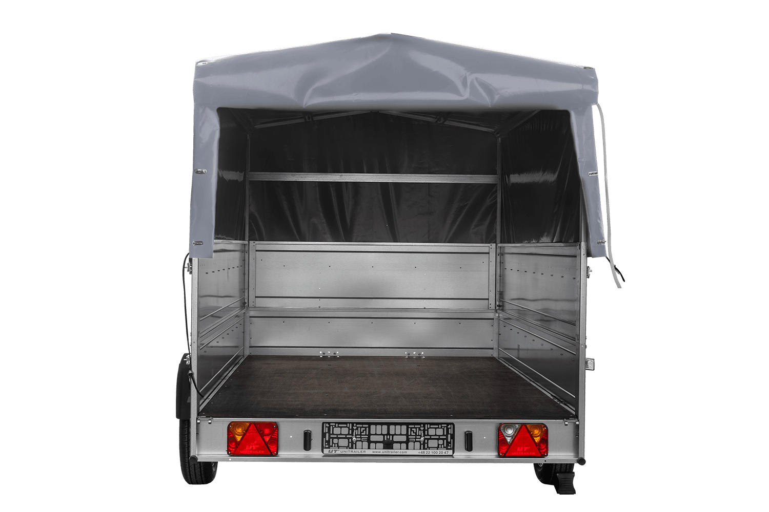 Einachsanhänger 264x150 UNITRAILER GARDEN 265 KIPP mit zusätzlichen Bordwänden, H-800-Rahmen und grauer Plane - immagine 10