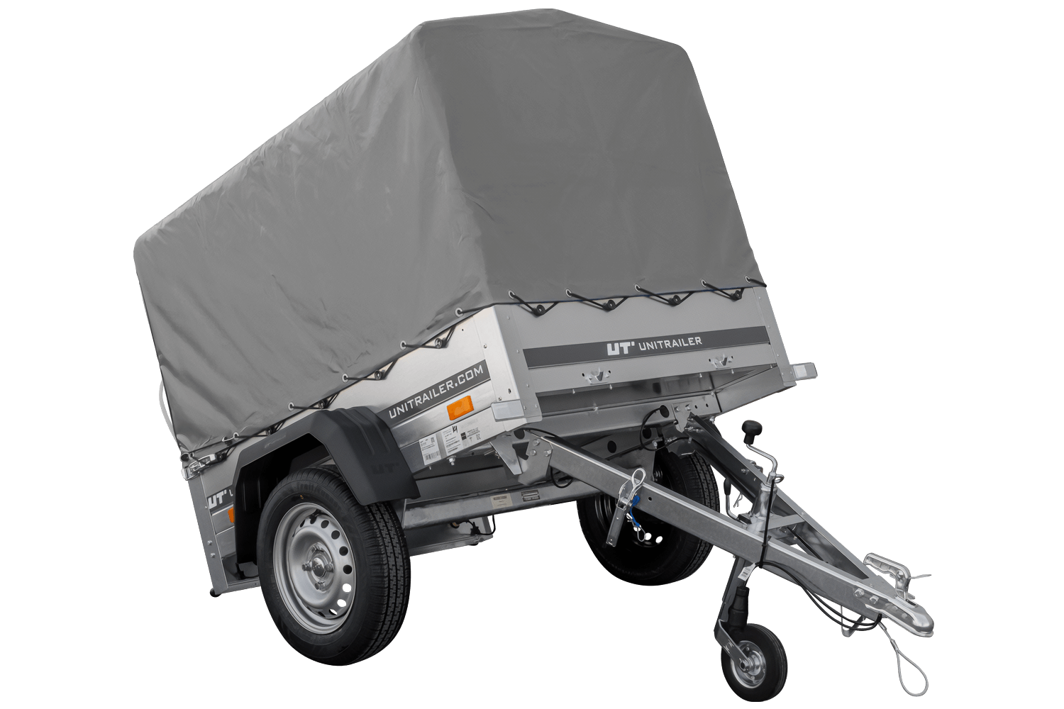 PKW-Anhänger 200x125 UNITRAILER GARDEN 201 KIPP mit grauer Flachplane und Flachplanenträger