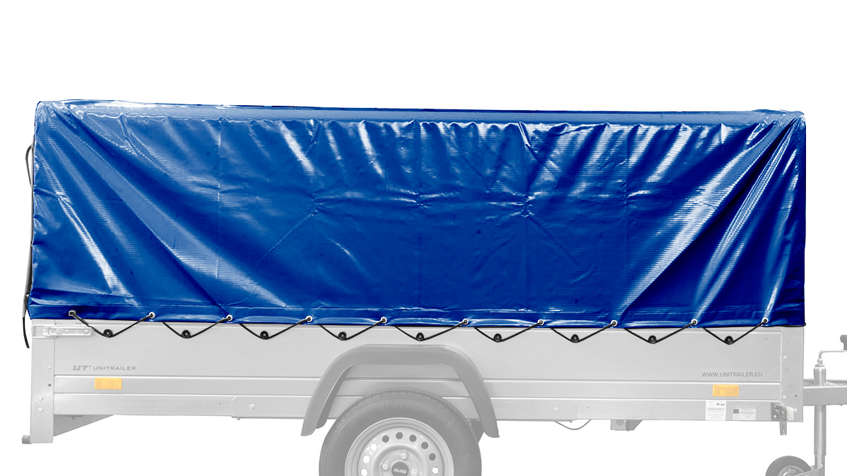 UNITRAILER GARDEN TRAILER ANHÄNGER 264/2 KIPP MIT STÜTZRAD, RAHMEN H-800 UND BLAUER ABDECKUNG - immagine 5