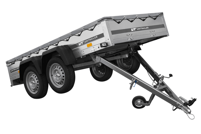 GARDEN TRAILER 264/2 KIPP MIT STÜTZRAD, GRAUE FLACHPLANE UND PLANENTRÄGER