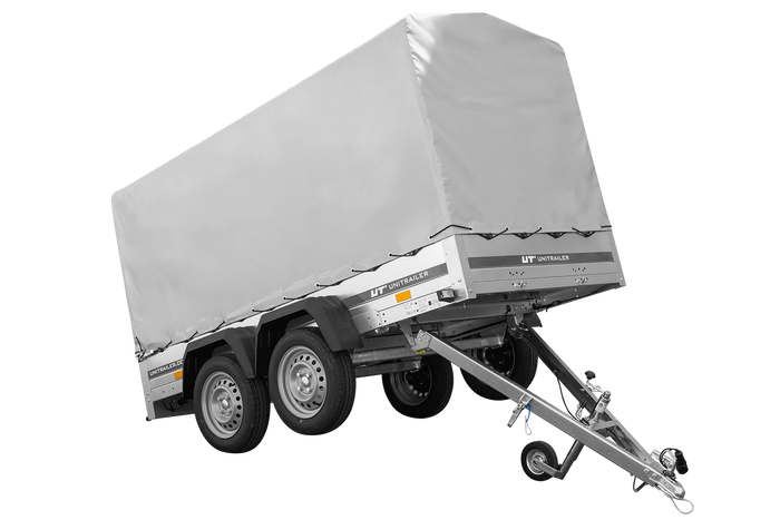Der Anhänger Garden Trailer 264/2 KIPP MIT STÜTZRAD, H-1100-HOCHSPRIEGEL UND GRAUER PLANE