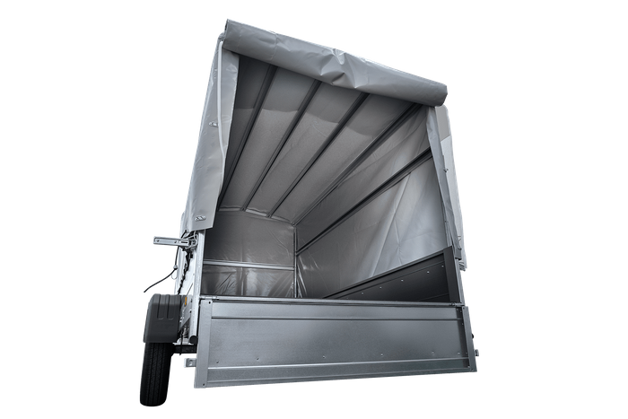 GARDEN TRAILER 264 KIPP MIT STÜTZRAD, H1100-HOCHSPRIEGEL UND GRAUER PLANE - immagine 9