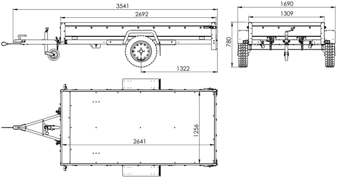 GARDEN TRAILER 264 KIPP MIT STÜTZRAD, H1100-HOCHSPRIEGEL UND GRAUER PLANE - immagine 2
