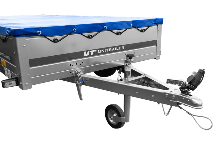 EINACHS-TIEFLADER GARDEN TRAILER 264 KIPP MIT STÜTZRAD, QUERSTREBEN UND BLAUER FLACHPLANE - immagine 10