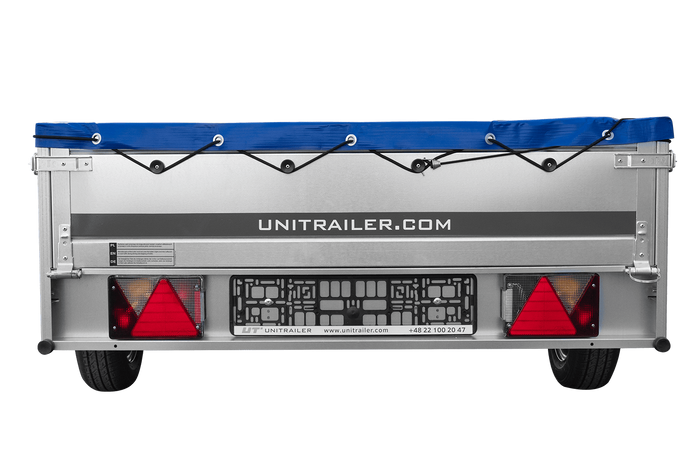 EINACHS-TIEFLADER GARDEN TRAILER 264 KIPP MIT STÜTZRAD, QUERSTREBEN UND BLAUER FLACHPLANE - immagine 4