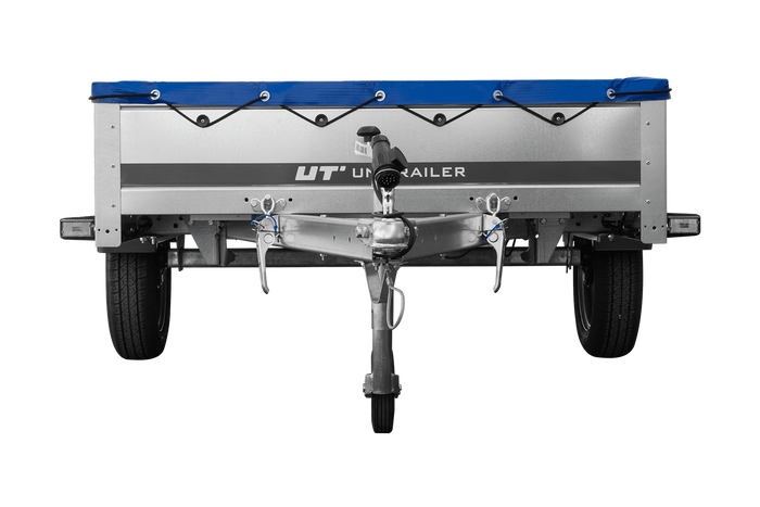 EINACHS-TIEFLADER GARDEN TRAILER 264 KIPP MIT STÜTZRAD, QUERSTREBEN UND BLAUER FLACHPLANE - immagine 7