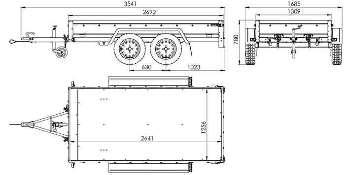 UNITRAILER GARDEN TRAILER ANHÄNGER 264/2 KIPP MIT STÜTZRAD, SPRIEGEL UND GRAUER PLANE - immagine 2