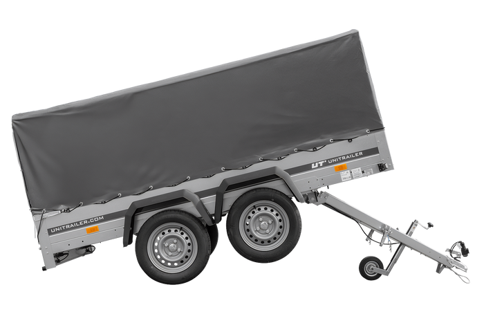 UNITRAILER GARDEN TRAILER ANHÄNGER 264/2 KIPP MIT STÜTZRAD, SPRIEGEL UND GRAUER PLANE - immagine 7