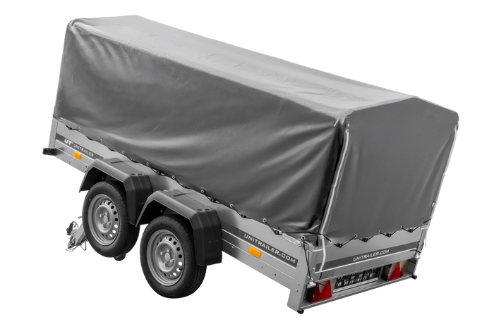 UNITRAILER GARDEN TRAILER ANHÄNGER 264/2 KIPP MIT STÜTZRAD, SPRIEGEL UND GRAUER PLANE - immagine 9