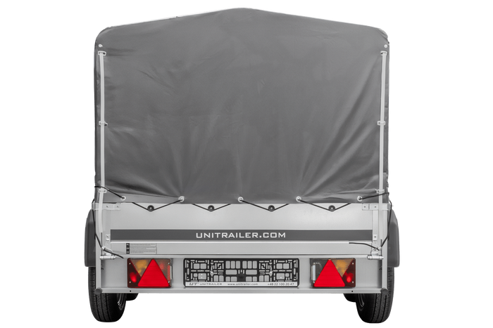 UNITRAILER GARDEN TRAILER ANHÄNGER 264/2 KIPP MIT STÜTZRAD, SPRIEGEL UND GRAUER PLANE - immagine 4