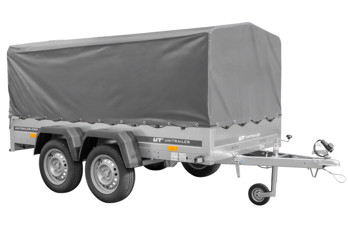 UNITRAILER GARDEN TRAILER ANHÄNGER 264/2 KIPP MIT STÜTZRAD, SPRIEGEL UND GRAUER PLANE - immagine 5
