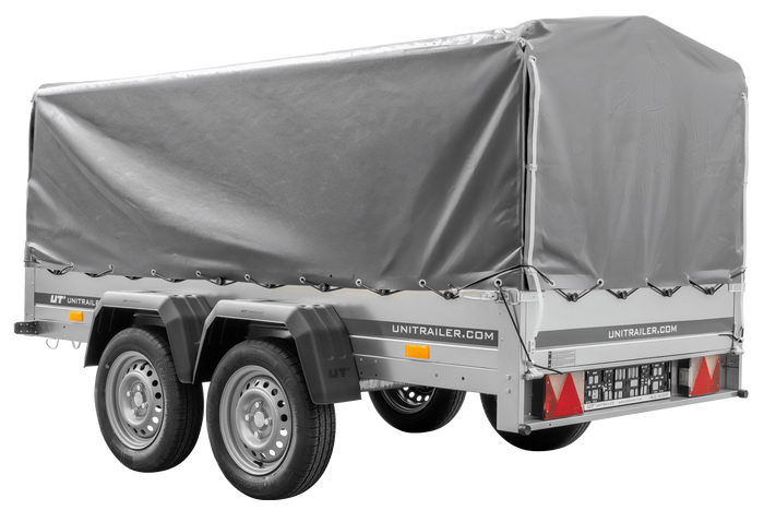 UNITRAILER GARDEN TRAILER ANHÄNGER 264/2 KIPP MIT STÜTZRAD, SPRIEGEL UND GRAUER PLANE - immagine 6
