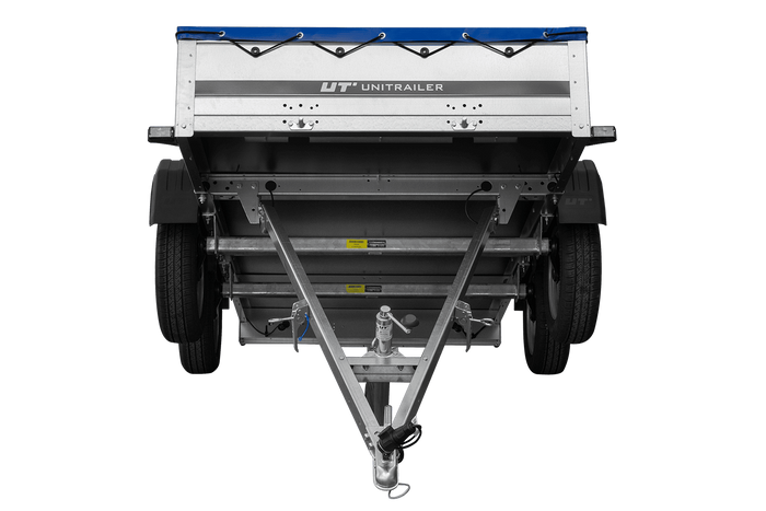 GARDEN TRAILER 264/2 KIPP MIT STÜTZRAD, PLANENTRÄGER UND BLAUER FLACHPLANE - immagine 2