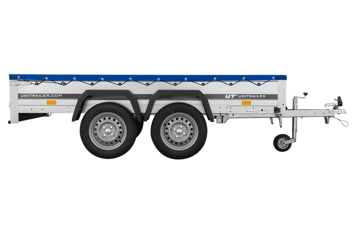 GARDEN TRAILER 264/2 KIPP MIT STÜTZRAD, PLANENTRÄGER UND BLAUER FLACHPLANE - immagine 8