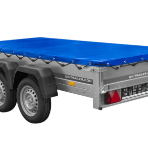 GARDEN TRAILER 264/2 KIPP MIT STÜTZRAD, PLANENTRÄGER UND BLAUER FLACHPLANE
