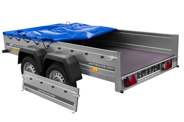 GARDEN TRAILER 264/2 KIPP MIT STÜTZRAD, PLANENTRÄGER UND BLAUER FLACHPLANE - immagine 4