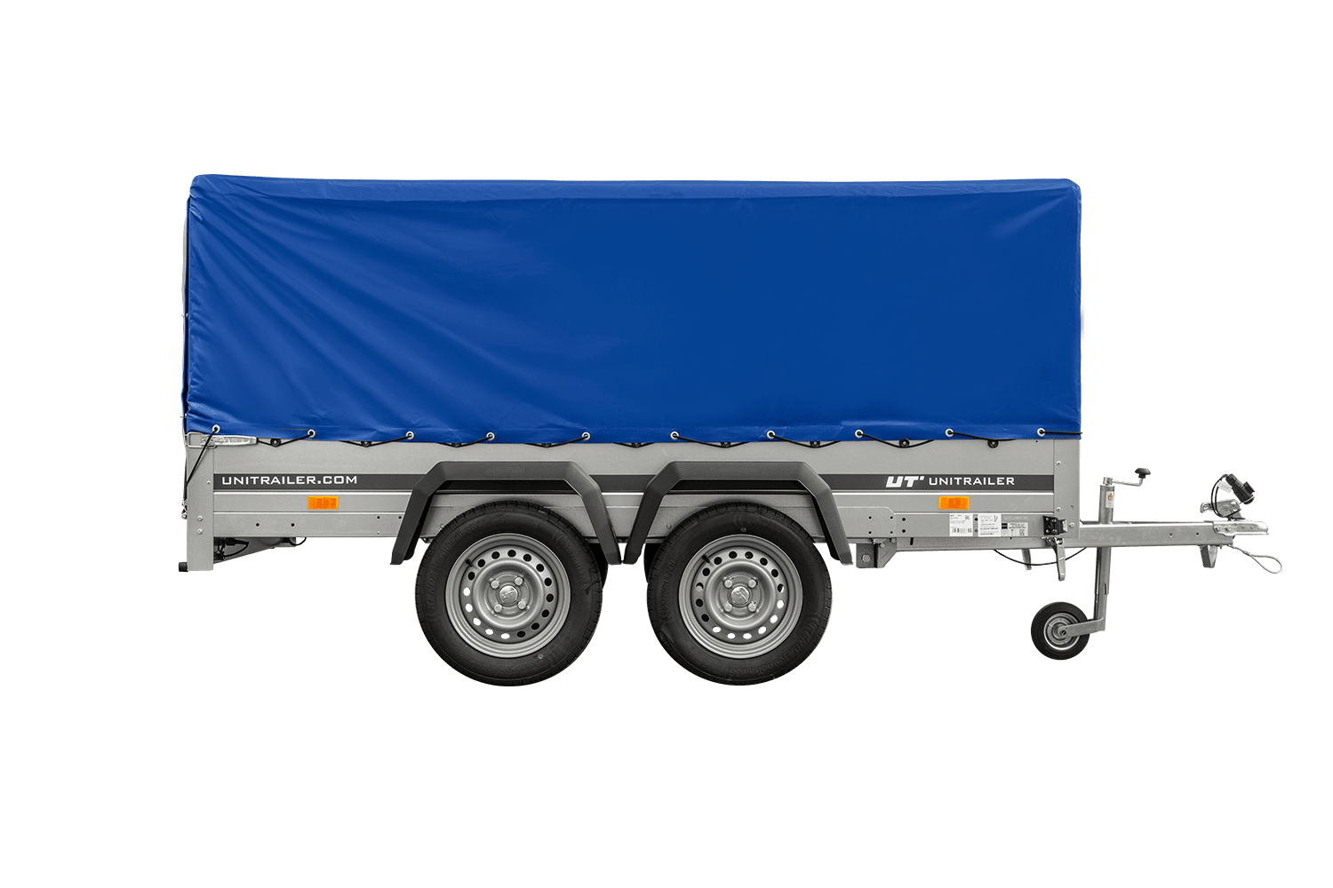 UNITRAILER GARDEN TRAILER ANHÄNGER 264/2 KIPP MIT STÜTZRAD, RAHMEN H-800 UND BLAUER ABDECKUNG - immagine 9