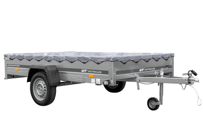 PKW Anhänger 264x150 UNITRAILER GARDEN 265 KIPP mit Flachplanenträger und grauer Plane - immagine 3