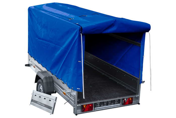 Autotransportanhänger 264x125 UNITRAILER GARDEN 264 KIPP mit H-1100 Rahmen und blauer Plane - immagine 7