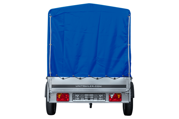 Autotransportanhänger 264x125 UNITRAILER GARDEN 264 KIPP mit H-1100 Rahmen und blauer Plane - immagine 3
