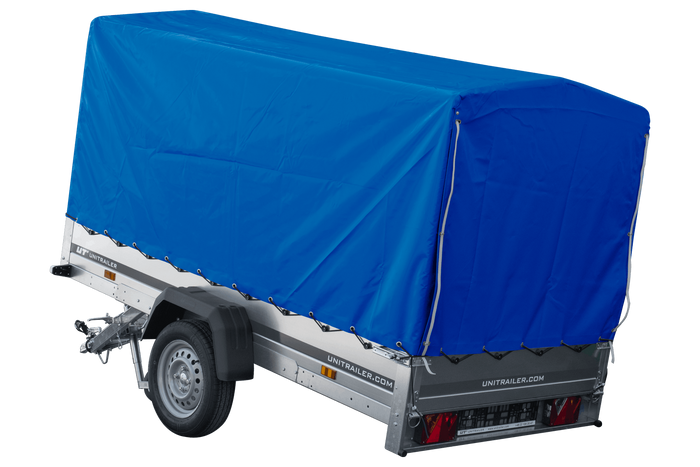 Autotransportanhänger 264x125 UNITRAILER GARDEN 264 KIPP mit H-1100 Rahmen und blauer Plane - immagine 8