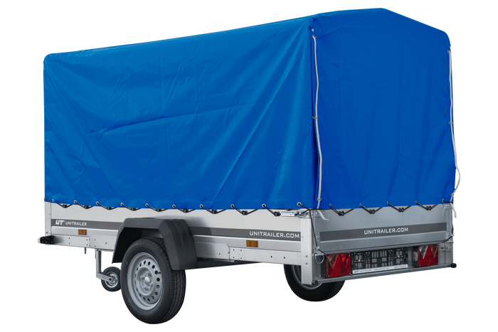 Autotransportanhänger 264x125 UNITRAILER GARDEN 264 KIPP mit H-1100 Rahmen und blauer Plane - immagine 5
