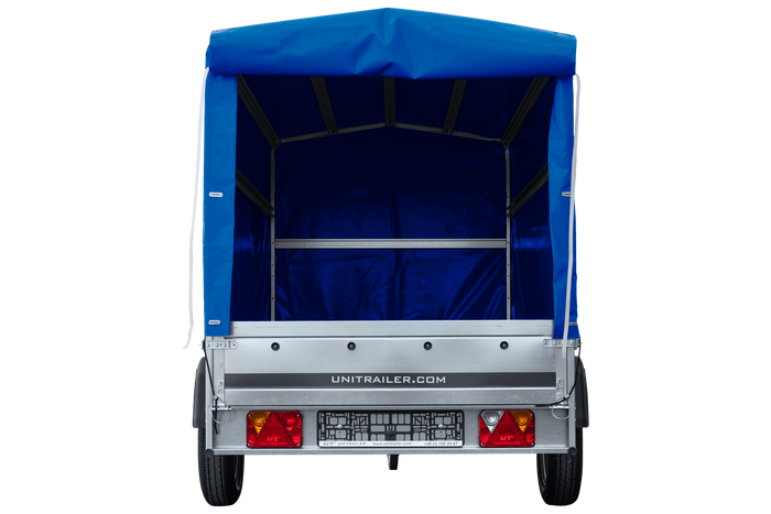 Autotransportanhänger 264x125 UNITRAILER GARDEN 264 KIPP mit H-1100 Rahmen und blauer Plane - immagine 6