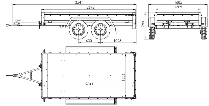Zweiachsiger Anhänger 264x125 UNITRAILER GARDEN 264/2 KIPP mit H-1100 Rahmen und blauer Plane - immagine 2