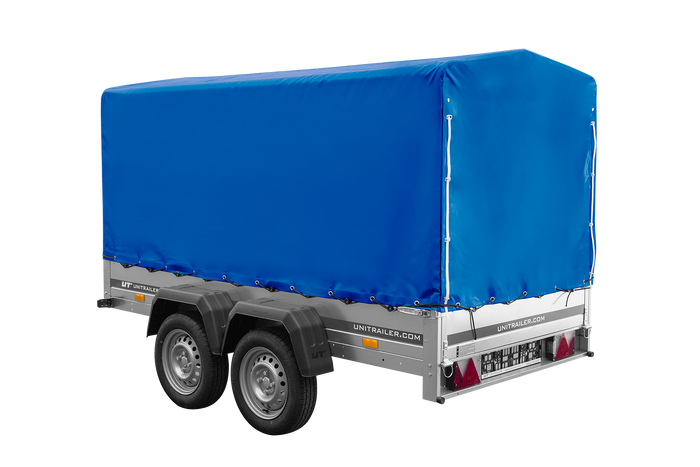 Zweiachsiger Anhänger 264x125 UNITRAILER GARDEN 264/2 KIPP mit H-1100 Rahmen und blauer Plane - immagine 4