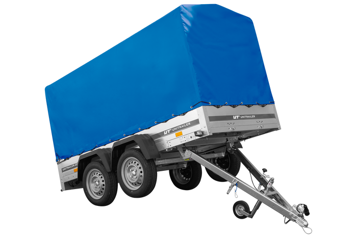 Zweiachsiger Anhänger 264x125 UNITRAILER GARDEN 264/2 KIPP mit H-1100 Rahmen und blauer Plane