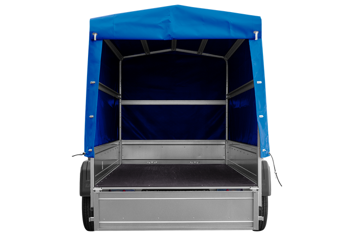 Zweiachsiger Anhänger 264x125 UNITRAILER GARDEN 264/2 KIPP mit H-1100 Rahmen und blauer Plane - immagine 3