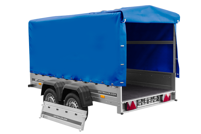 Zweiachsiger Anhänger 264x125 UNITRAILER GARDEN 264/2 KIPP mit H-1100 Rahmen und blauer Plane - immagine 9
