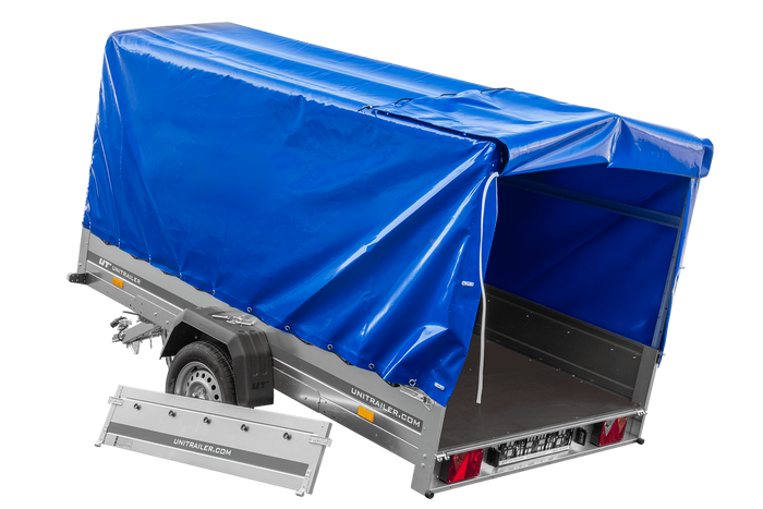 Einachsanhänger 264x150 UNITRAILER GARDEN 265 KIPP mit H-1100 Rahmen und blauer Plane - immagine 12
