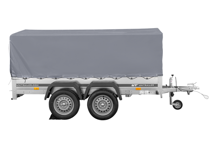 Zweiachsanhänger 264x150 UNITRAILER GARDEN 265/2 KIPP mit H-800 Rahmen und grauer Plane - immagine 3