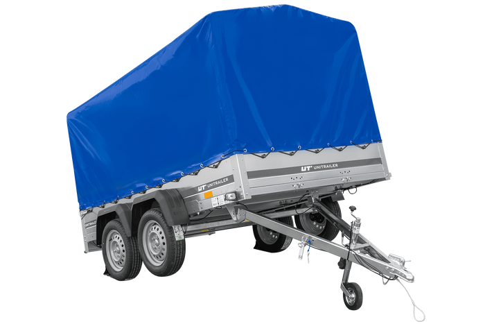 Zweiachsanhänger 264x150 UNITRAILER GARDEN 265/2 KIPP mit Rahmen H-1100 und blauer Plane