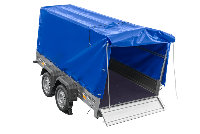 Zweiachsanhänger 264x150 UNITRAILER GARDEN 265/2 KIPP mit Rahmen H-1100 und blauer Plane - immagine 5