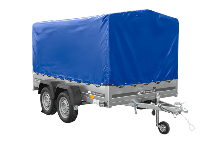 Zweiachsanhänger 264x150 UNITRAILER GARDEN 265/2 KIPP mit Rahmen H-1100 und blauer Plane - immagine 2